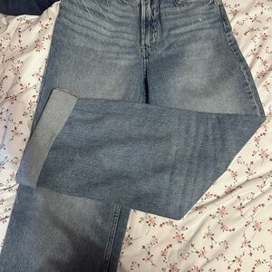 Blue Straight Leg Jeans with Classic Faded Look